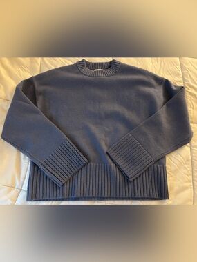 H&M Slate Blue Ribbed Hem Crewneck Sweater